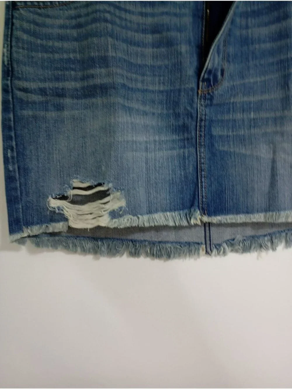 Hollister Distressed Denim Mini Skirt Size 15 Frayed Hem Blue Cotton Casual